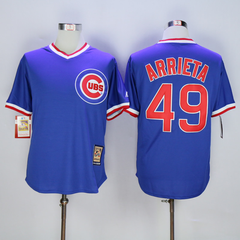 Men Chicago Cubs #49 Arrieta Blue Throwback MLB Jerseys